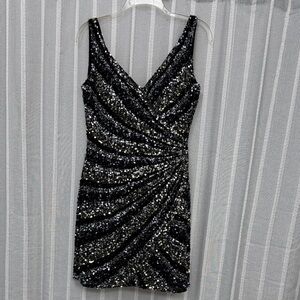 SCALA Elegant Black Silver Gold Sequins and‎ Beaded Mini Dress Size 10